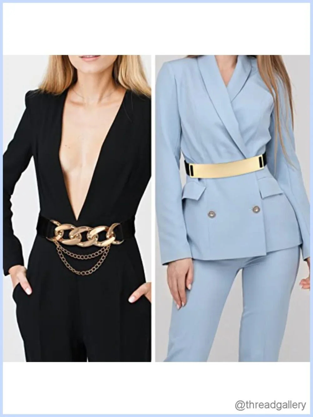 4 Pack Women Stretch Waist Belts Gold Metal Buckle Elastic Chain Wide